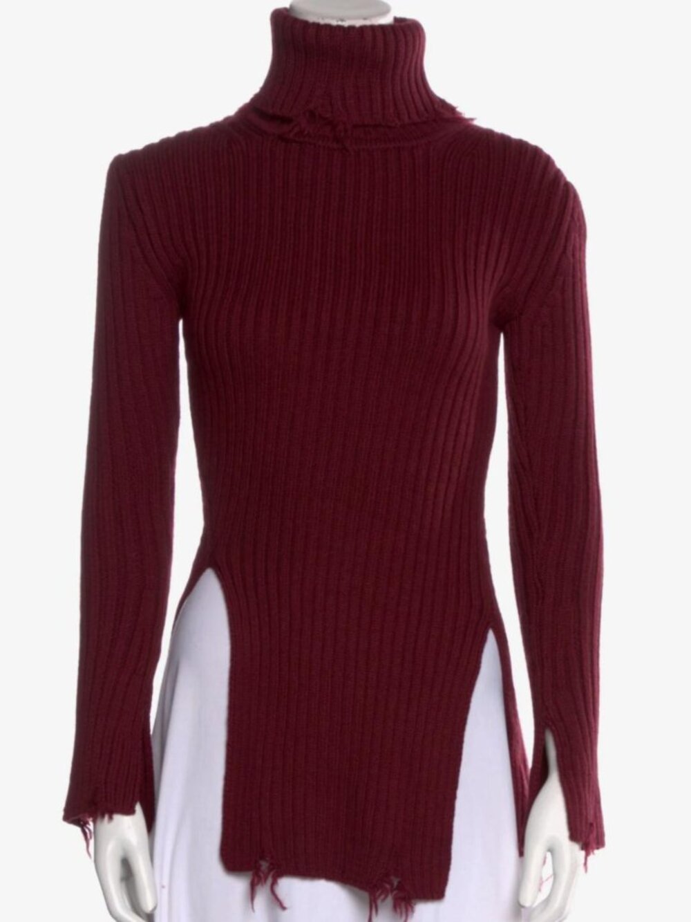 Distressed Burgundy Ribbed Turtleneck | Christian Dada